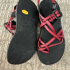 Chaco Red and Black Strappy Sandals